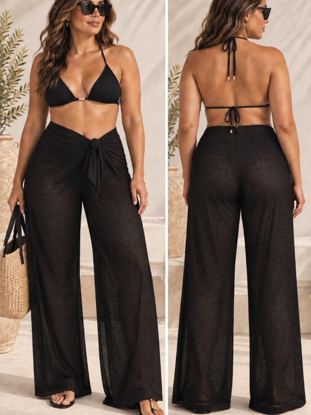 NWT ViX Paula Hermanny Pareo Pants Black Mesh Cover Up XL